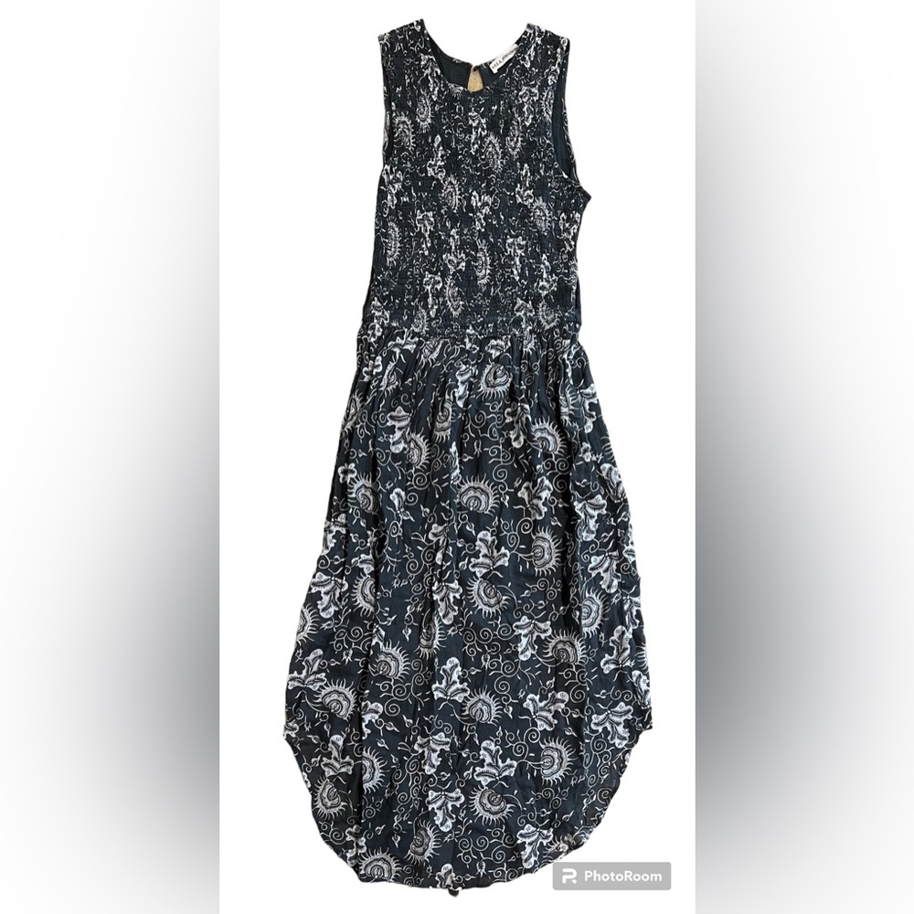 ULLA JOHNSON Gili Smocked Front Sheer Back Sleeveless Floral Midi Dress